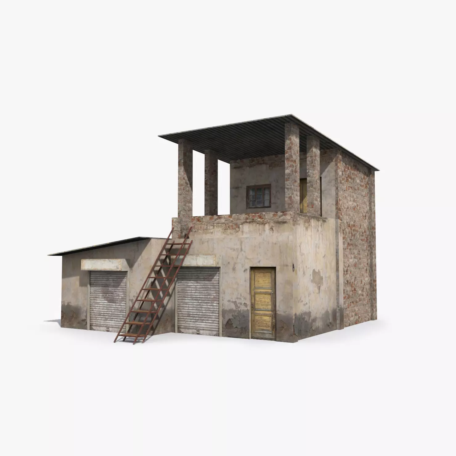 slum f old building with ladder Low-poly 3D model_0