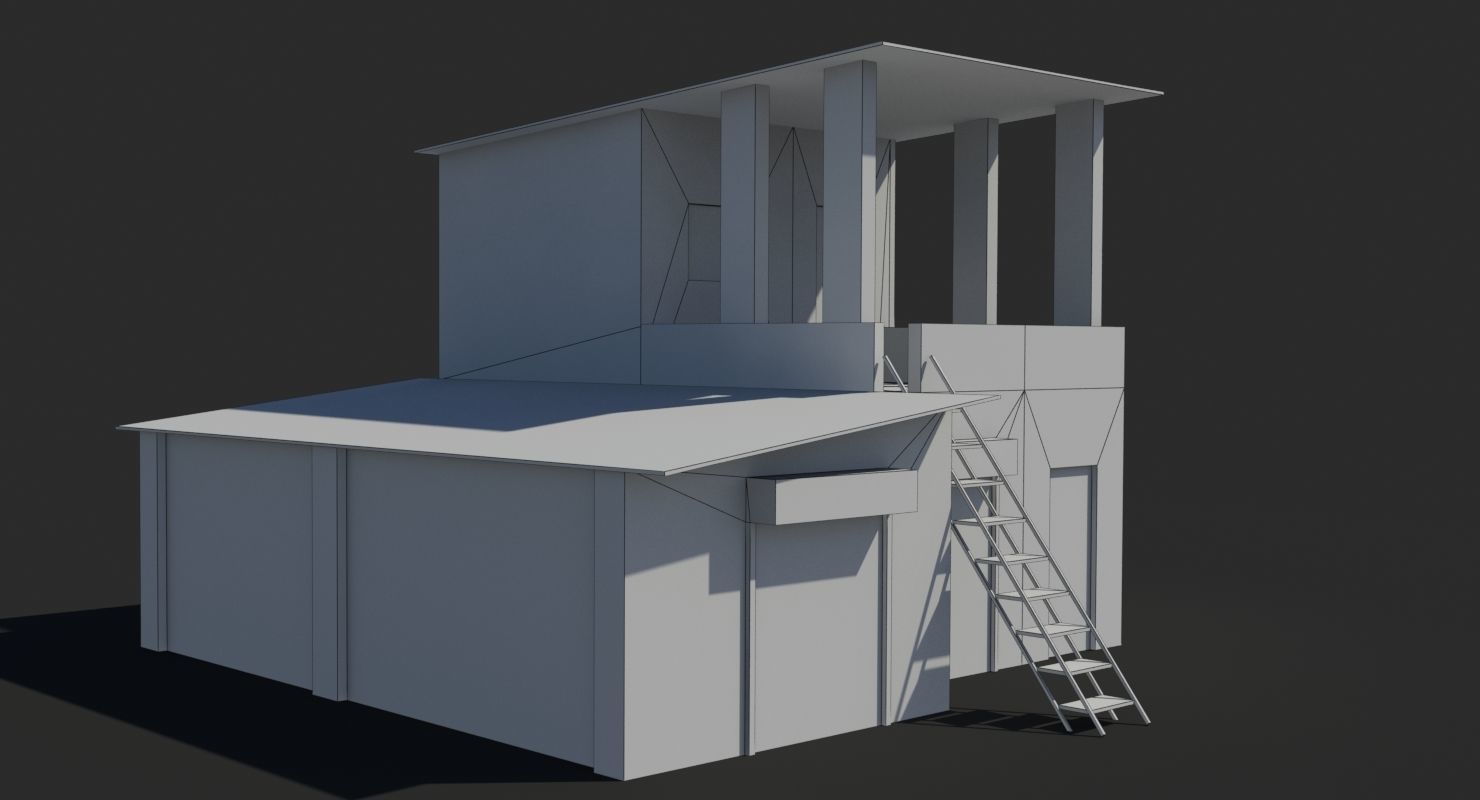 slum f old building with ladder Low-poly 3D model_3