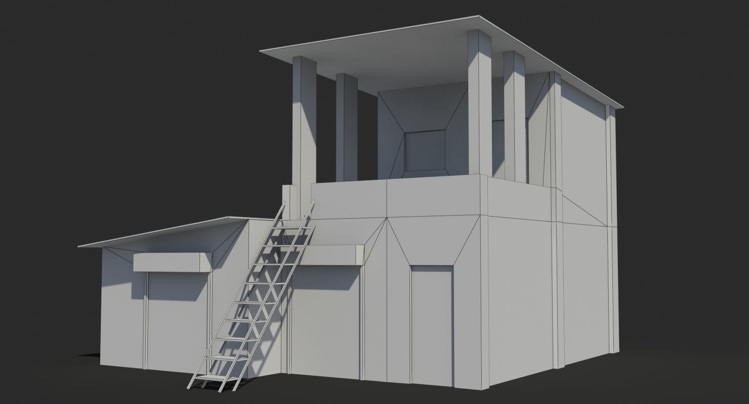 slum f old building with ladder Low-poly 3D model_4