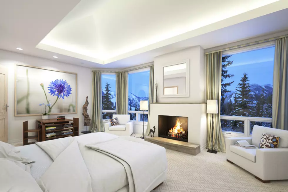 Bedroom with fireplace and mountain views Free 3D model
