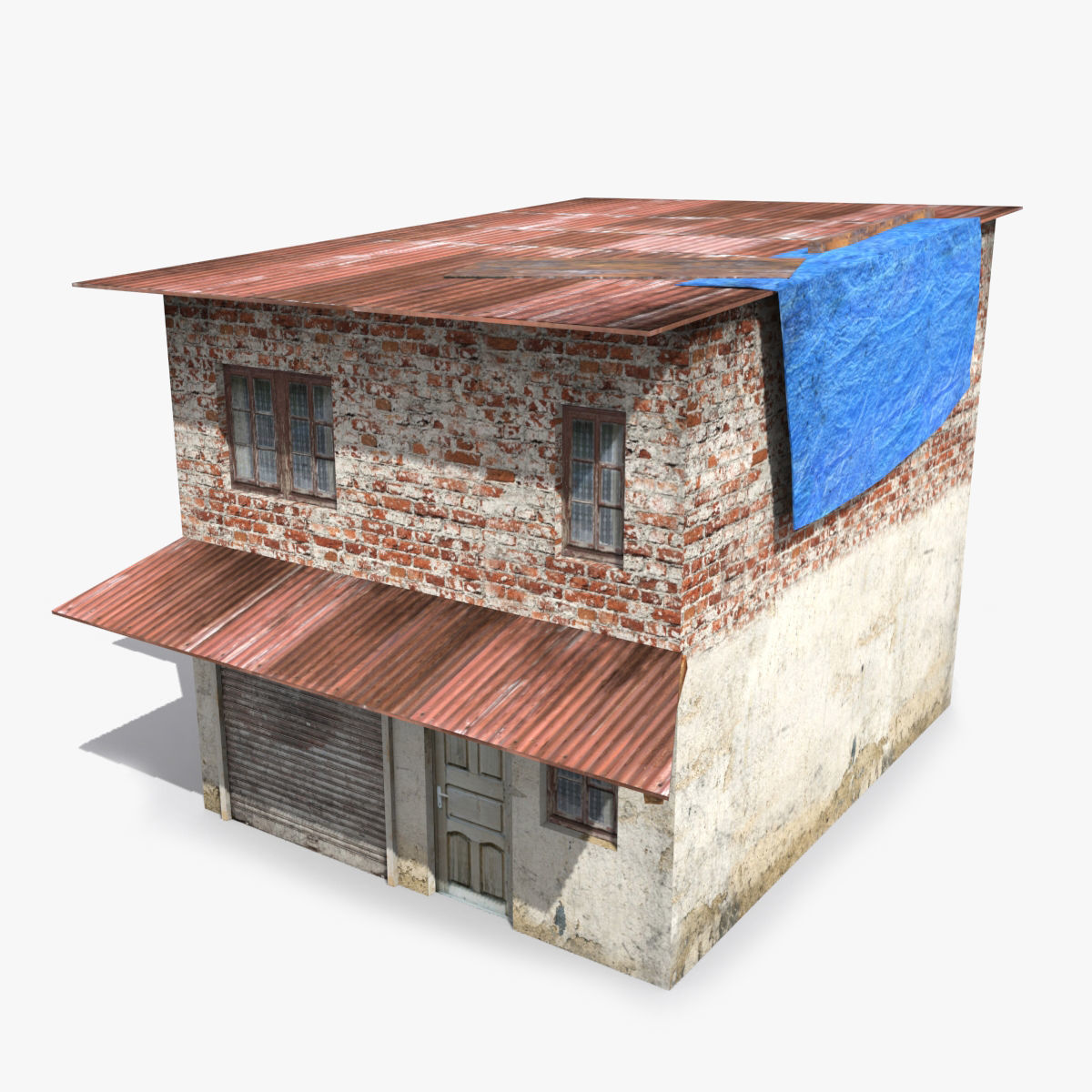 Slum l brick house with metal roof Low-poly 3D model_2