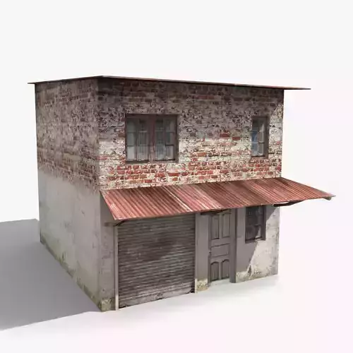 Slum l brick house with metal roof Low-poly 3D model