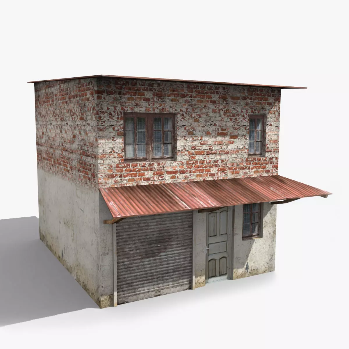 Slum l brick house with metal roof Low-poly 3D model_0