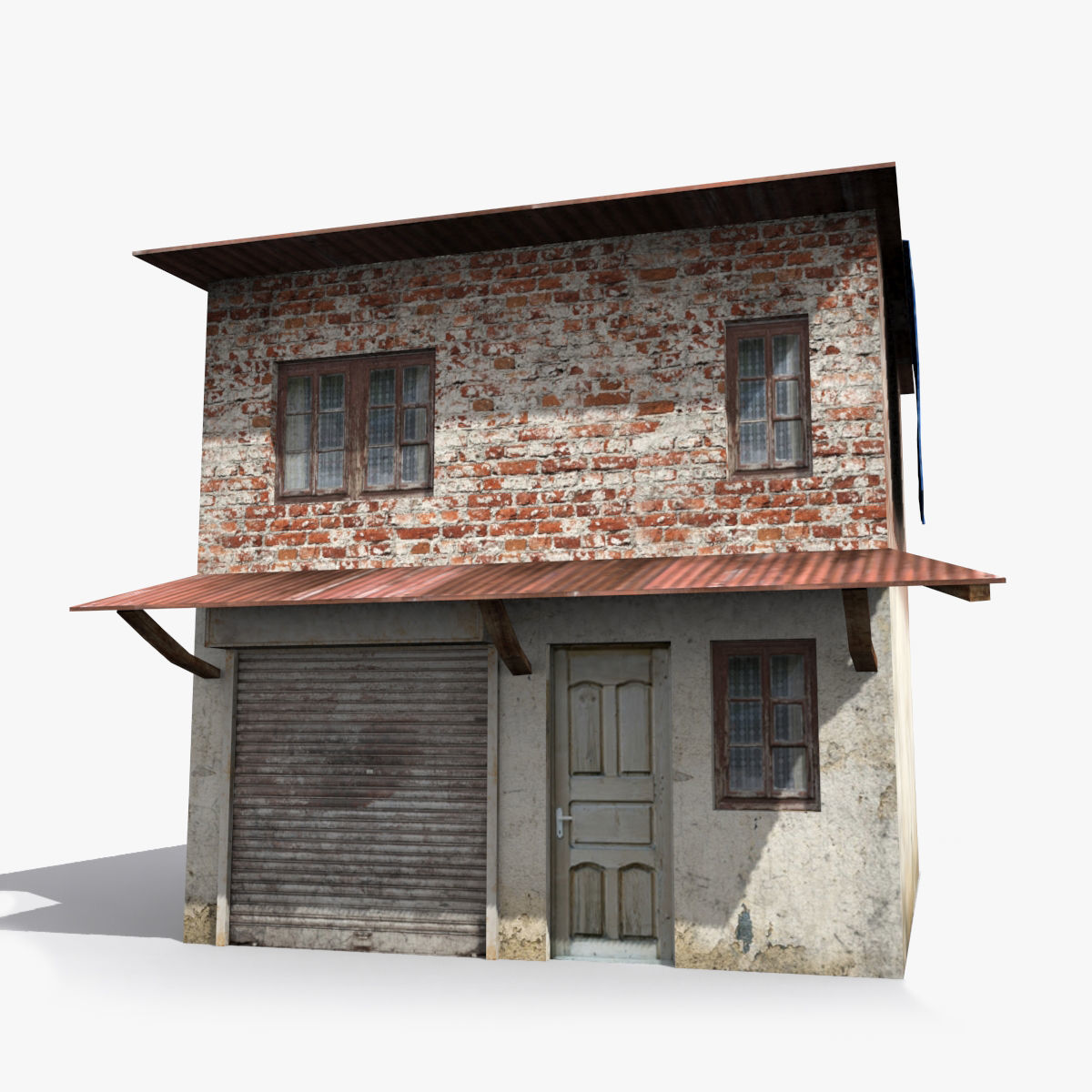 Slum l brick house with metal roof Low-poly 3D model_1