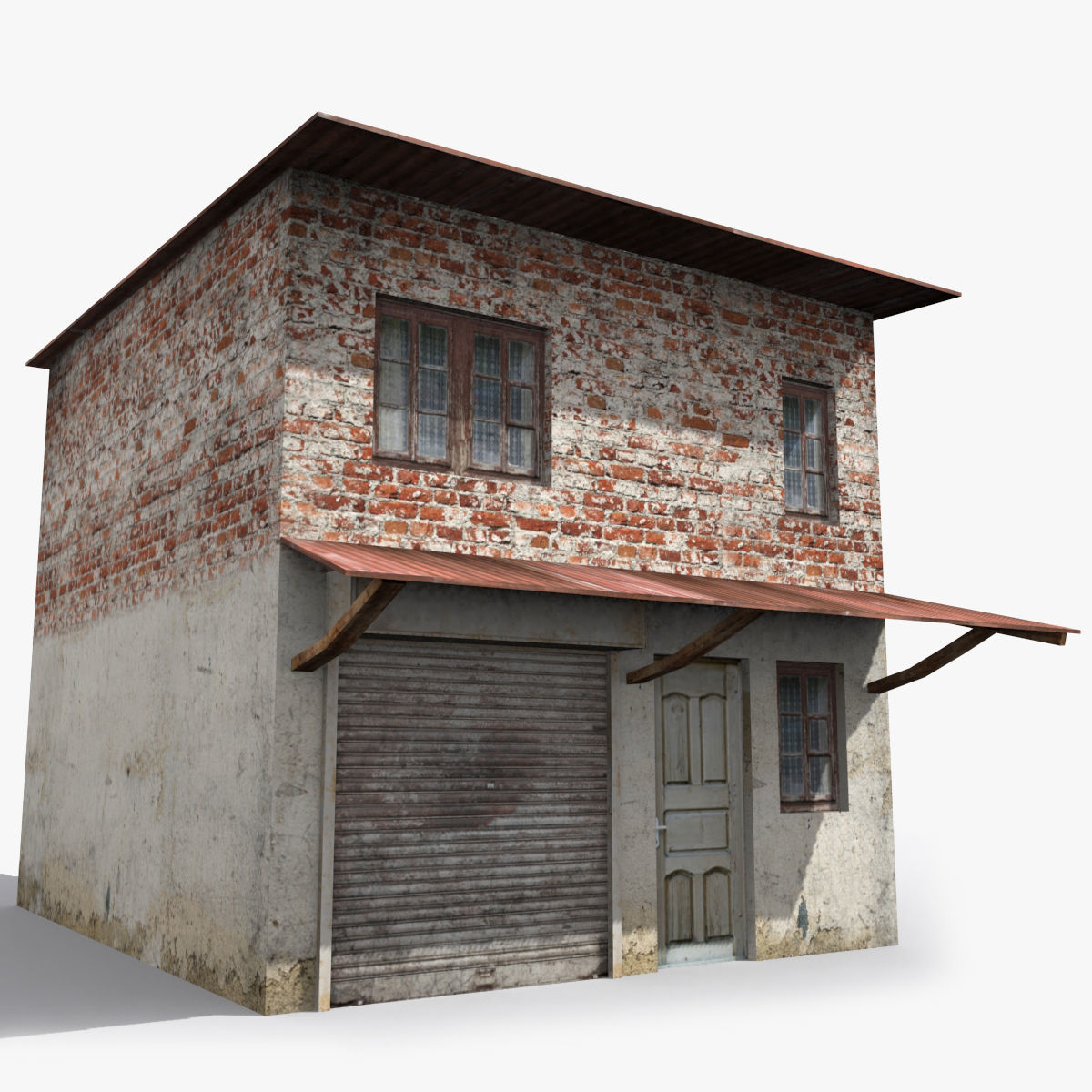 Slum l brick house with metal roof Low-poly 3D model_3