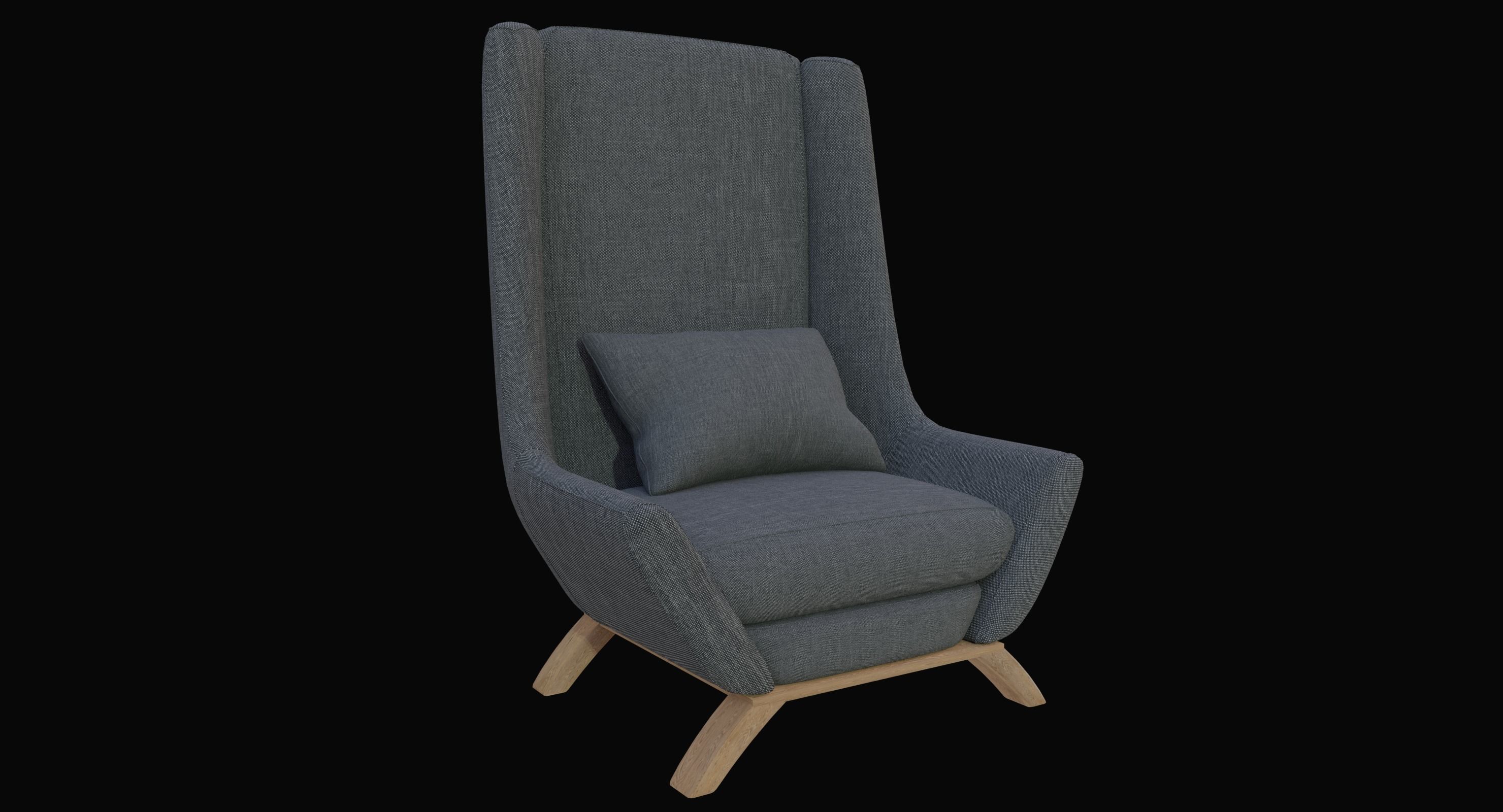 Armchair lounge chair with wooden legs 3D model_1
