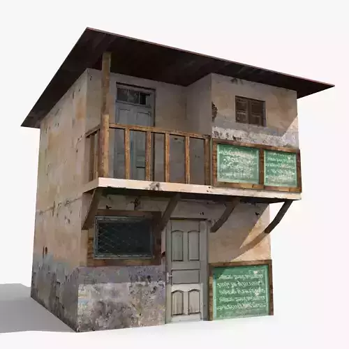 Slum m old house with balcony Low-poly 3D model