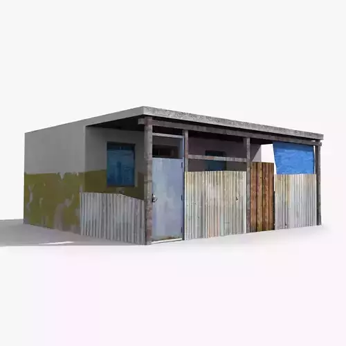 Slum p old building with corrugated metal roof Low-poly 3D model