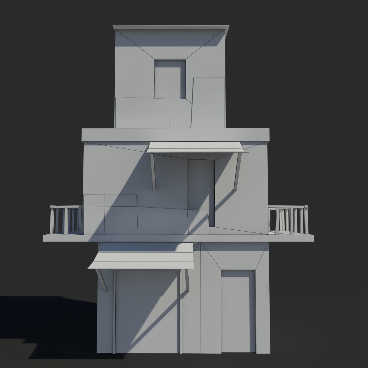 Slum s old building with awning Low-poly 3D model_5