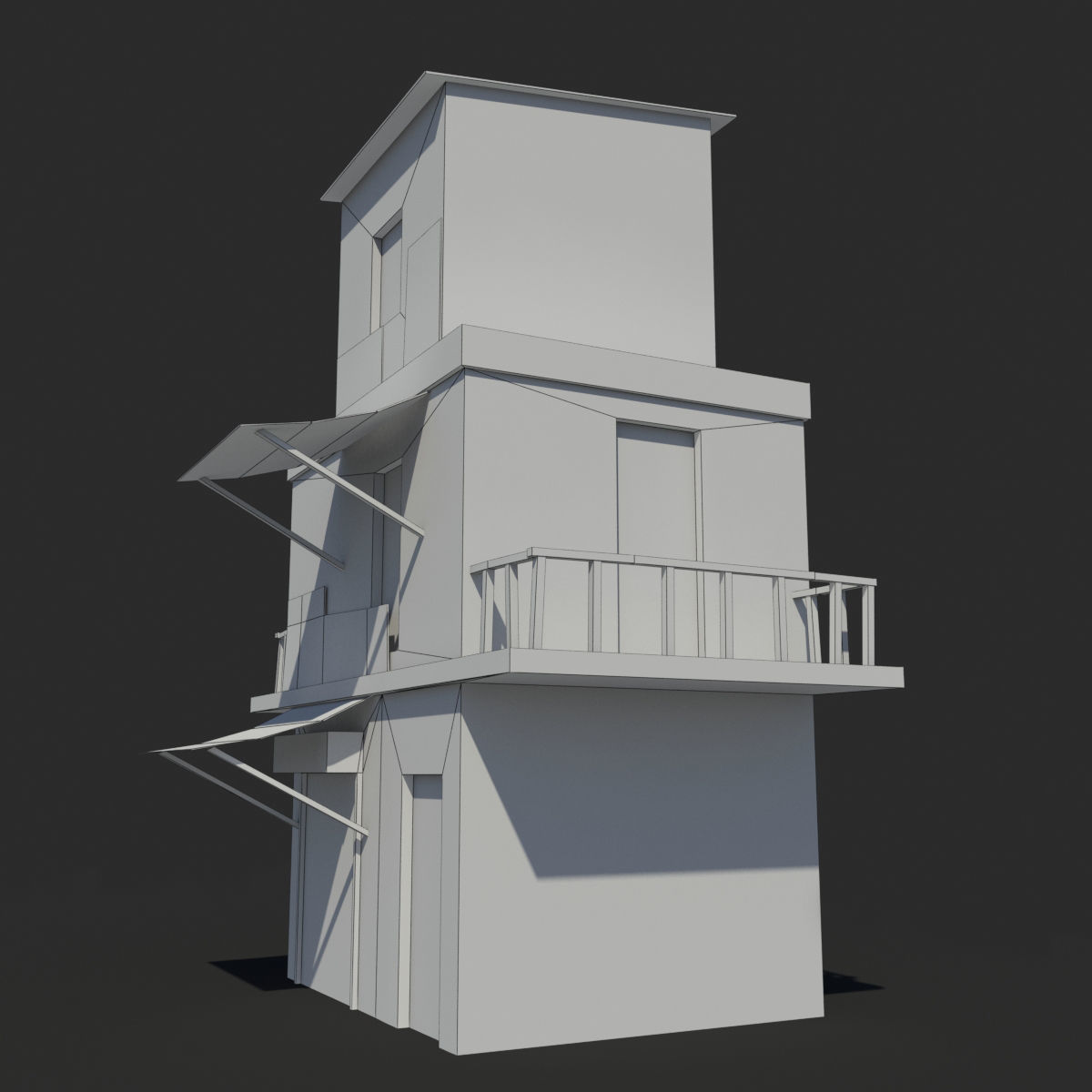 Slum s old building with awning Low-poly 3D model_8