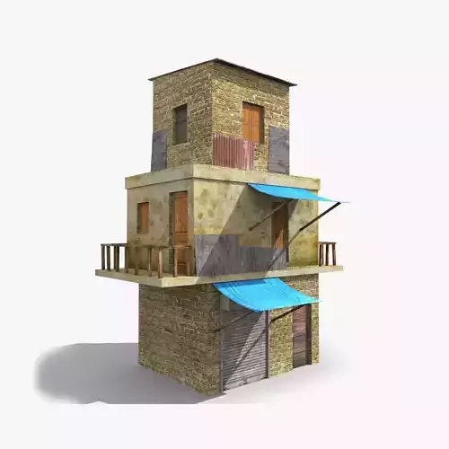 Slum s old building with awning Low-poly 3D model