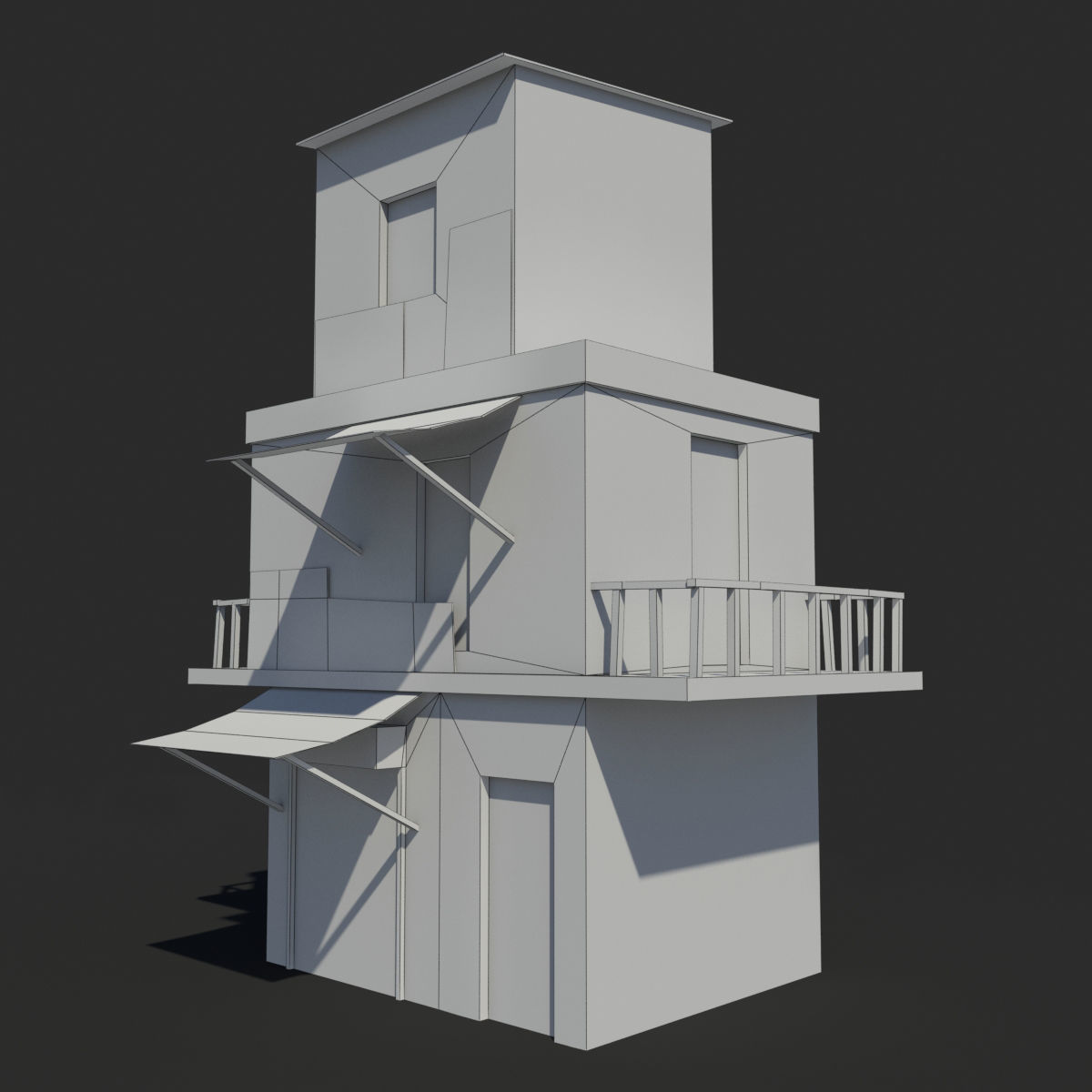 Slum s old building with awning Low-poly 3D model_6