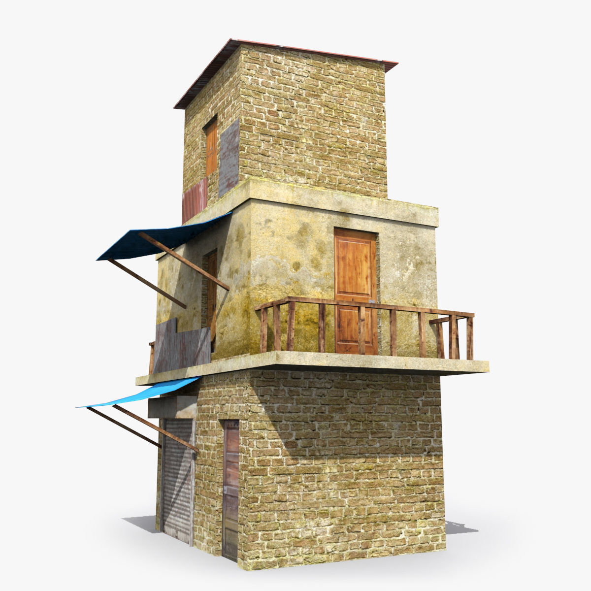 Slum s old building with awning Low-poly 3D model_4