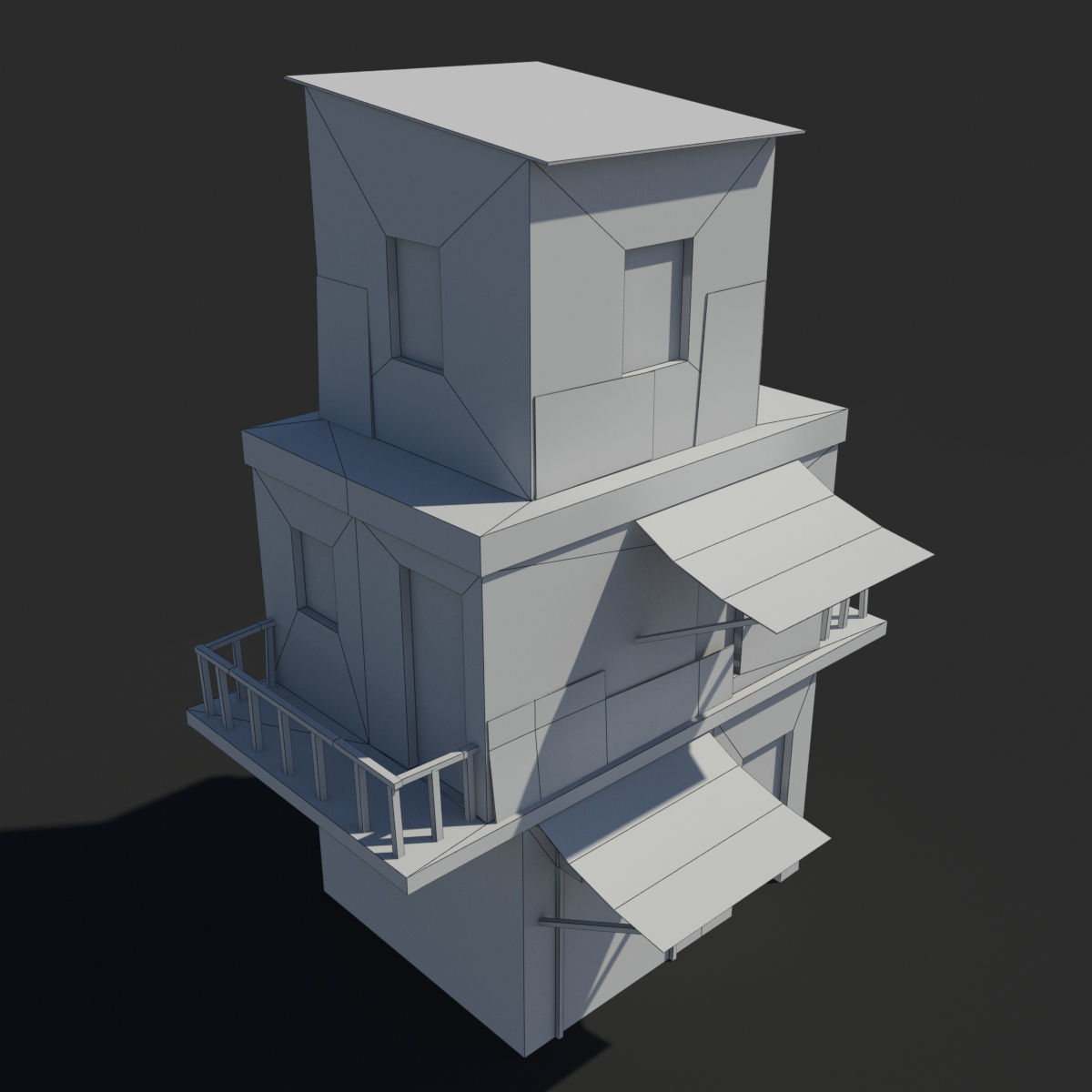 Slum s old building with awning Low-poly 3D model_7