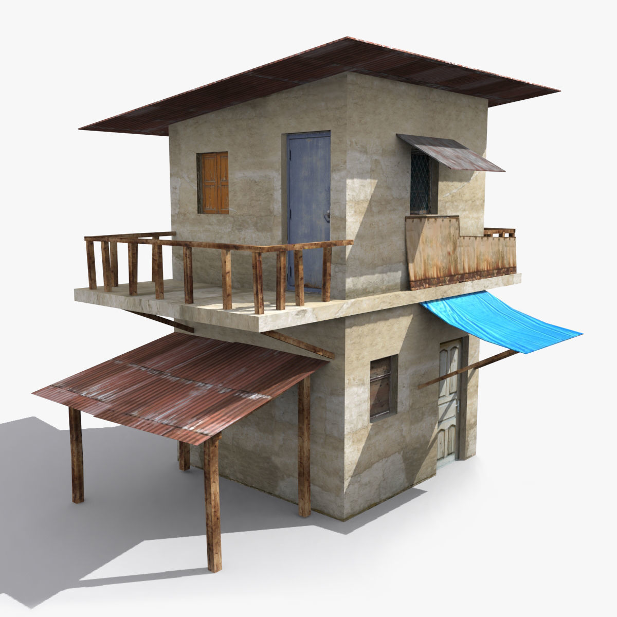 Slum v house with tarp Low-poly 3D model_2