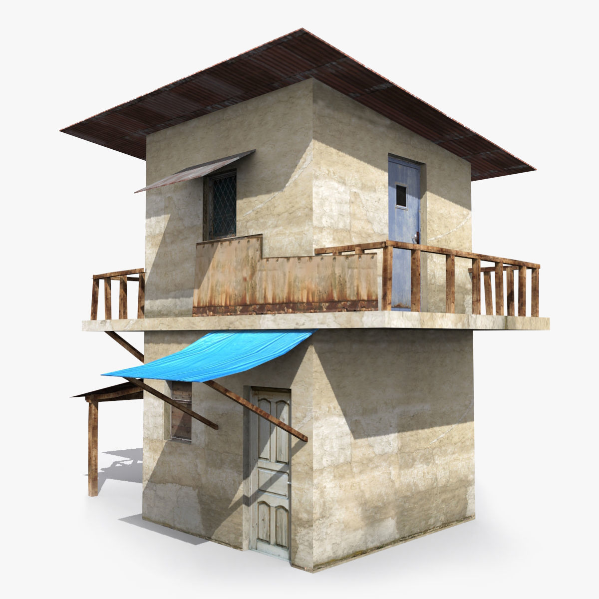 Slum v house with tarp Low-poly 3D model_3