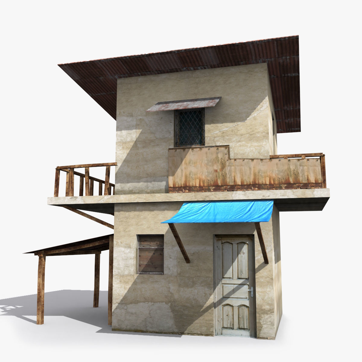 Slum v house with tarp Low-poly 3D model_1