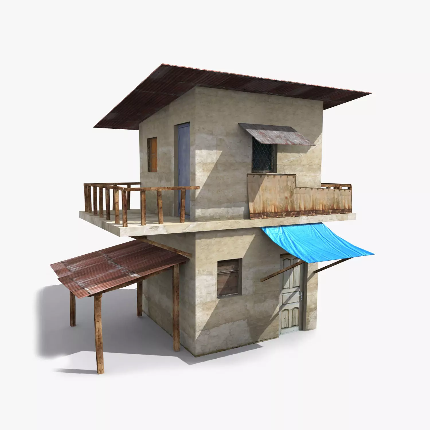 Slum v house with tarp Low-poly 3D model_0