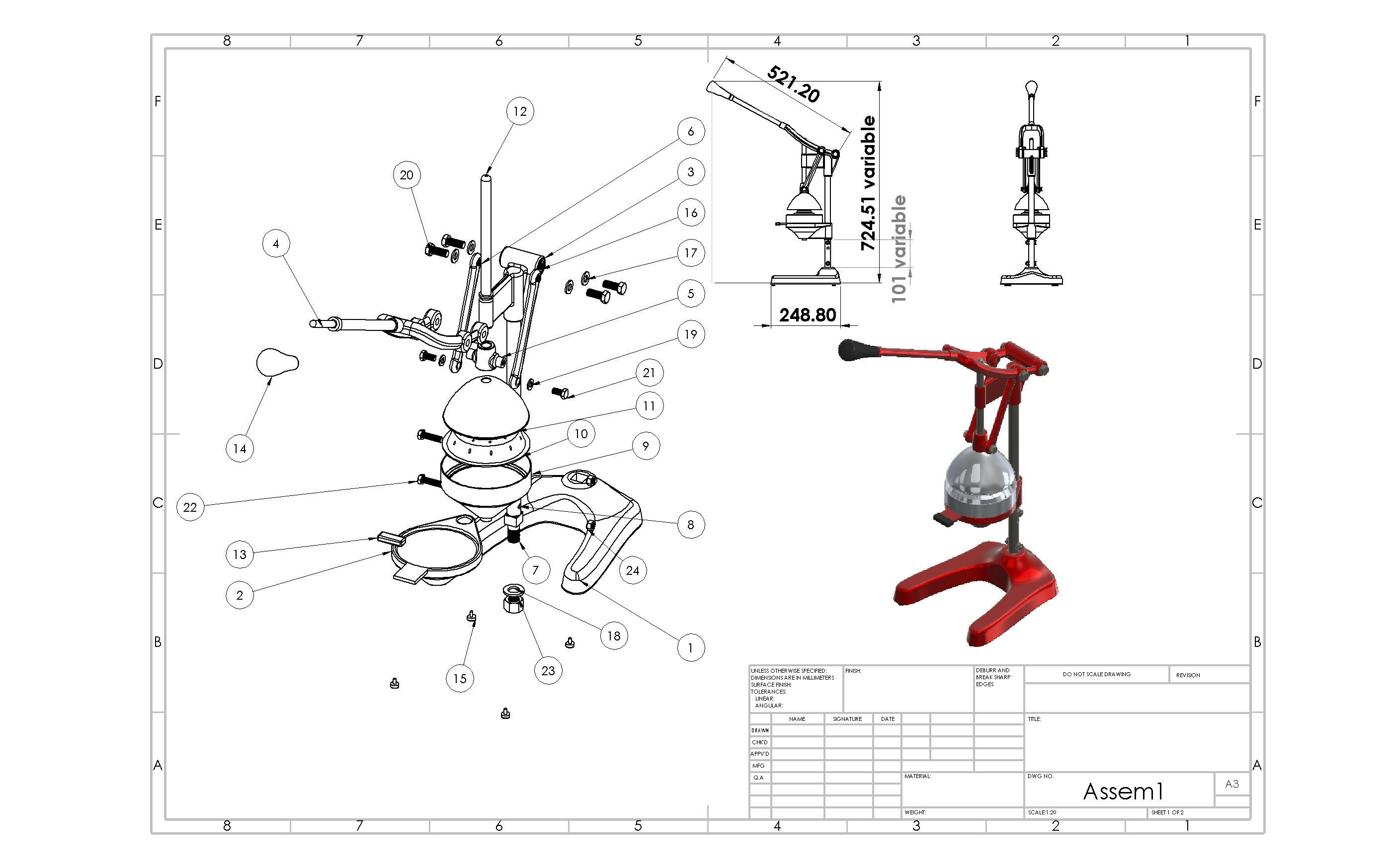 Mechanical Citrus Juicer Drawing files PDF 3D model_1