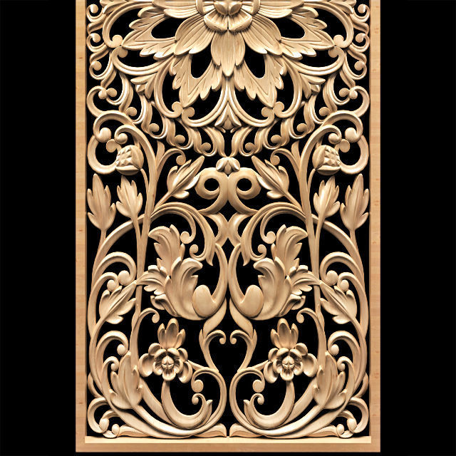 Asian style carved panel 3D model_5