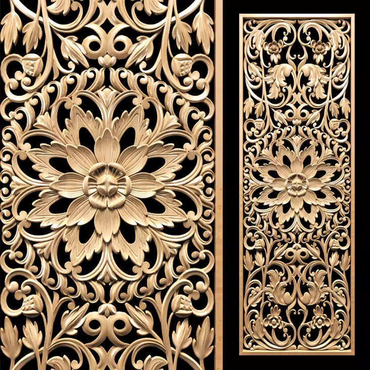 Asian style carved panel 3D model_0
