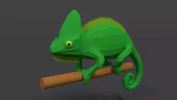 Low Poly Cartoon Chameleon Low-poly 3D model