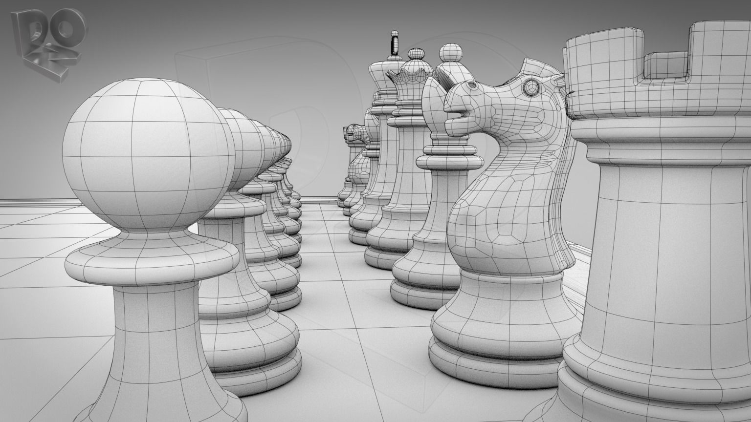 Chessboard with pieces 3D model_7