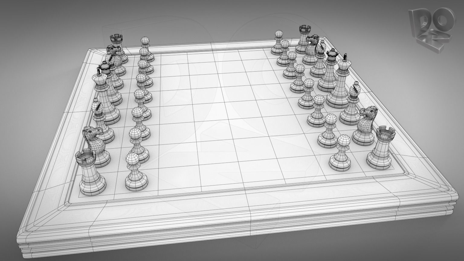 Chessboard with pieces 3D model_3