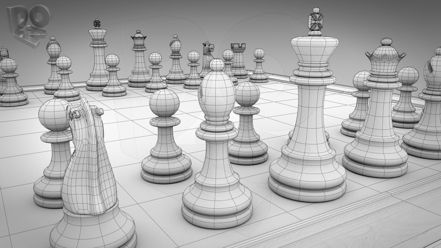 Chessboard with pieces 3D model_9