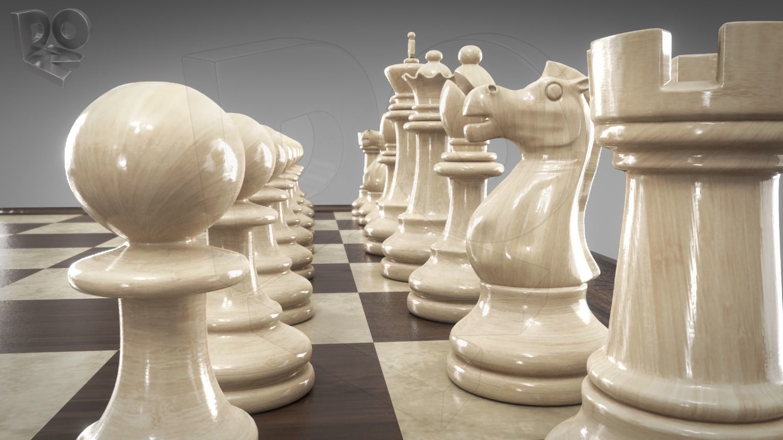 Chessboard with pieces 3D model_6