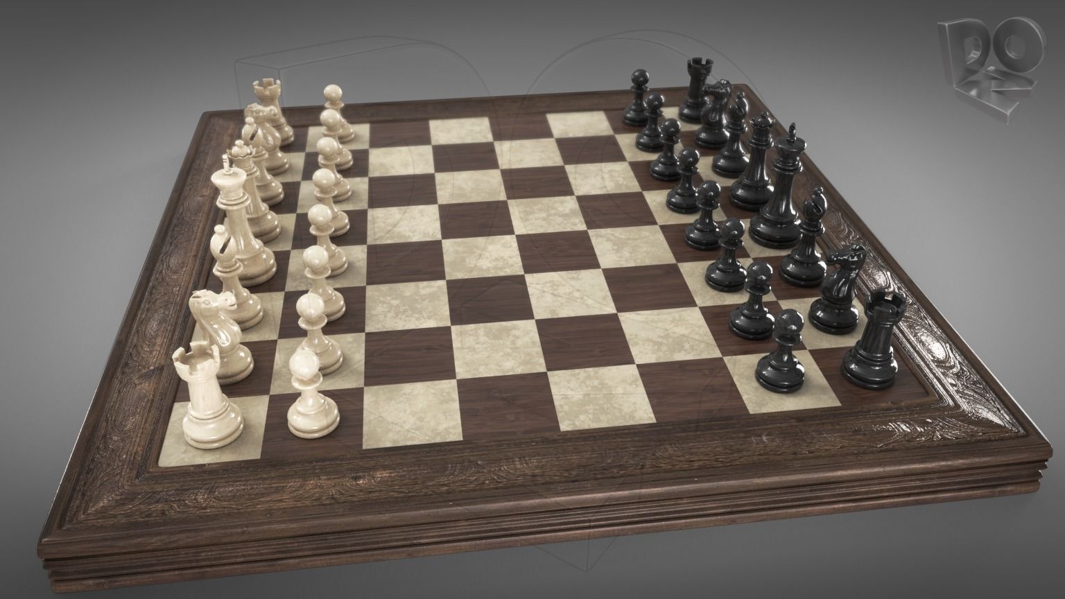 Chessboard with pieces 3D model_2