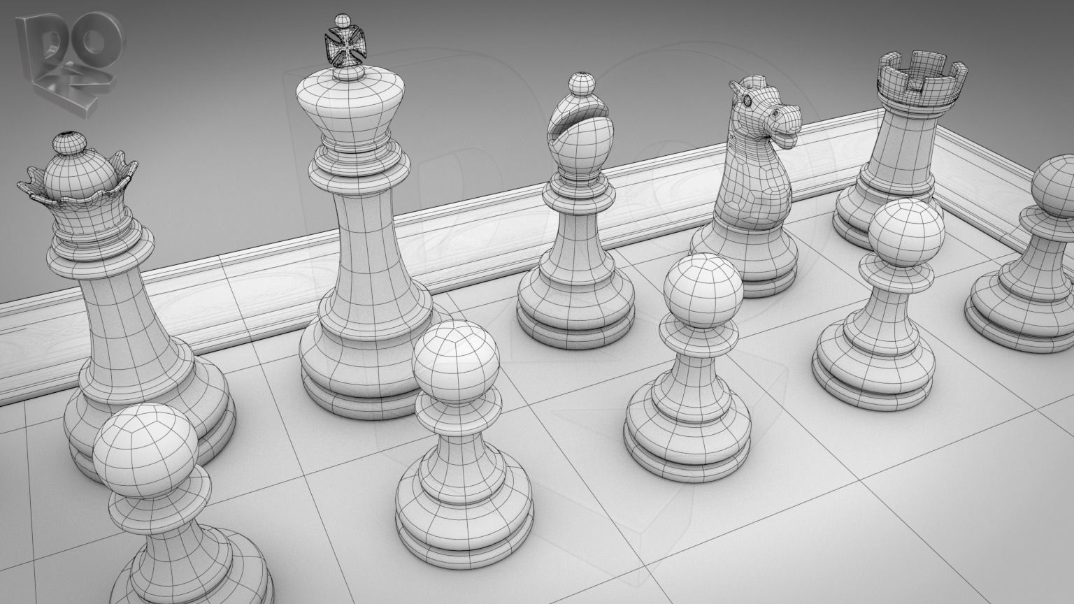 Chessboard with pieces 3D model_5
