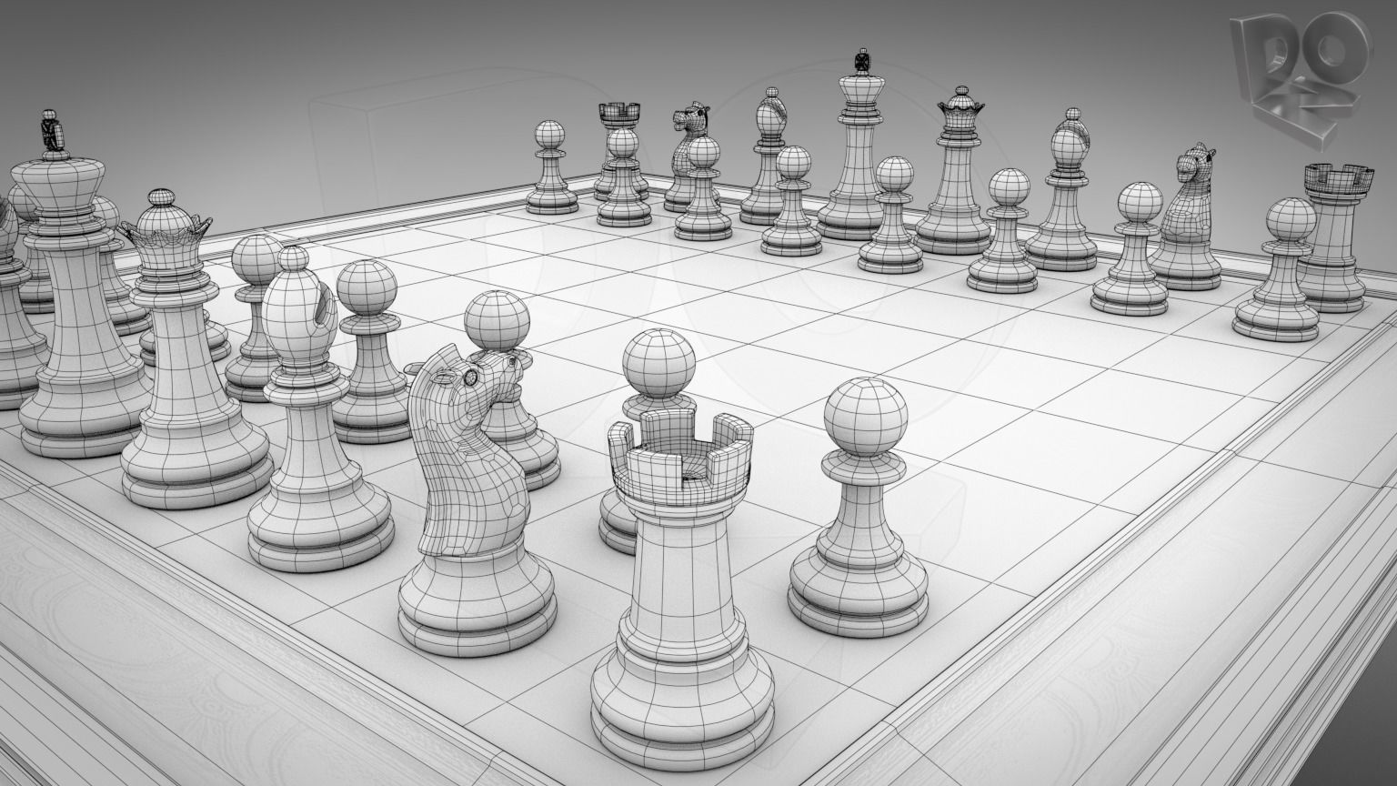 Chessboard with pieces 3D model_1