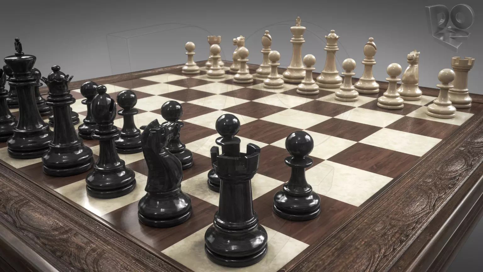 Chessboard with pieces 3D model_0
