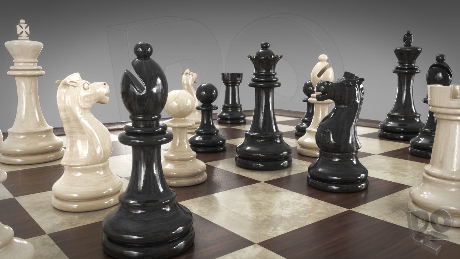 Chessboard with pieces 3D model_10