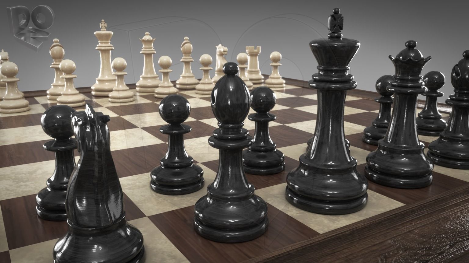 Chessboard with pieces 3D model_8