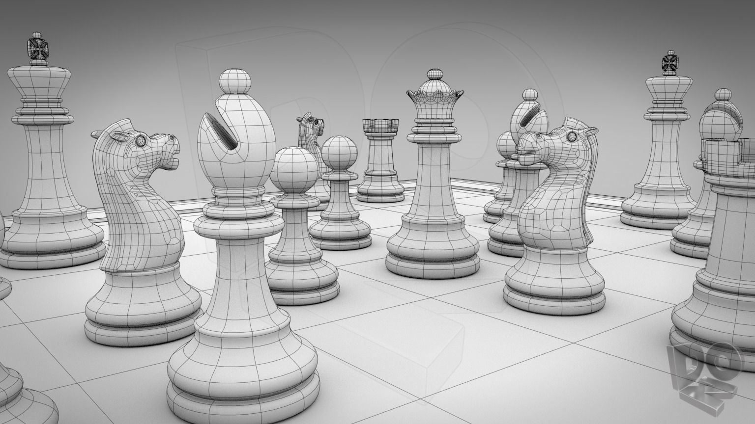 Chessboard with pieces 3D model_11