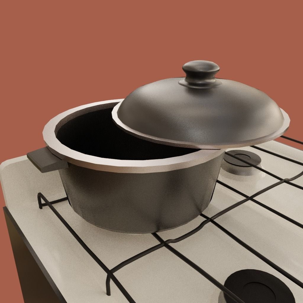 Gas Oven Stove with Rigged Door 3D model_3