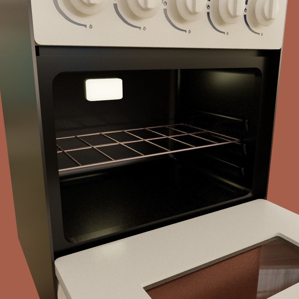 Gas Oven Stove with Rigged Door 3D model_2