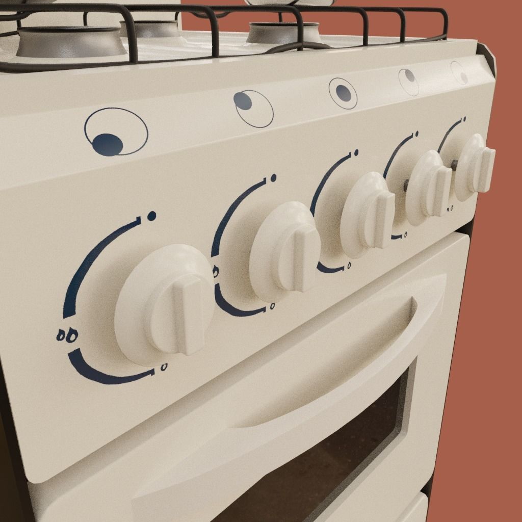 Gas Oven Stove with Rigged Door 3D model_7