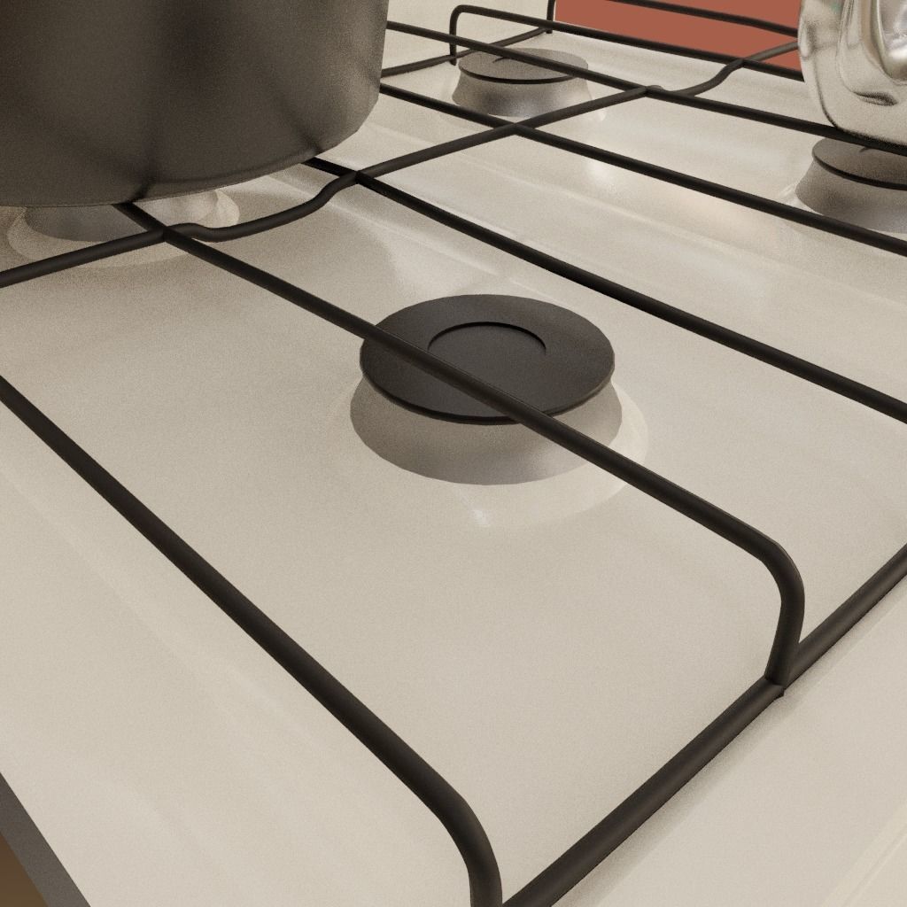 Gas Oven Stove with Rigged Door 3D model_5