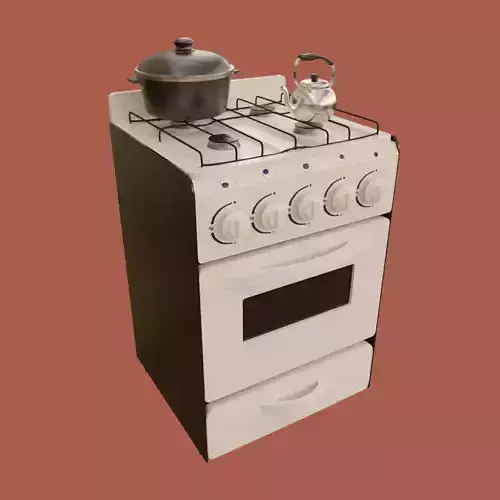 Gas Oven Stove with Rigged Door 3D model