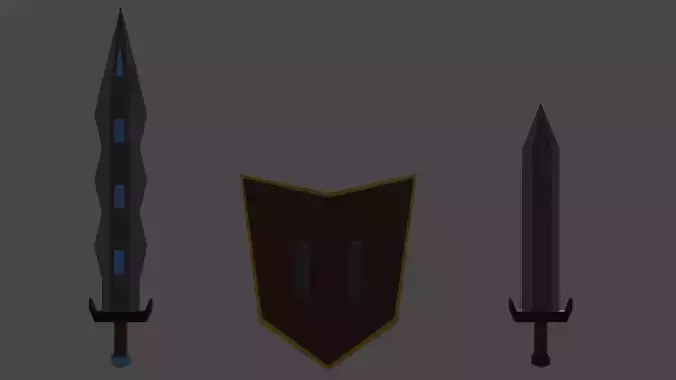Low Poly Sword Long Sword and Shield Melee pack