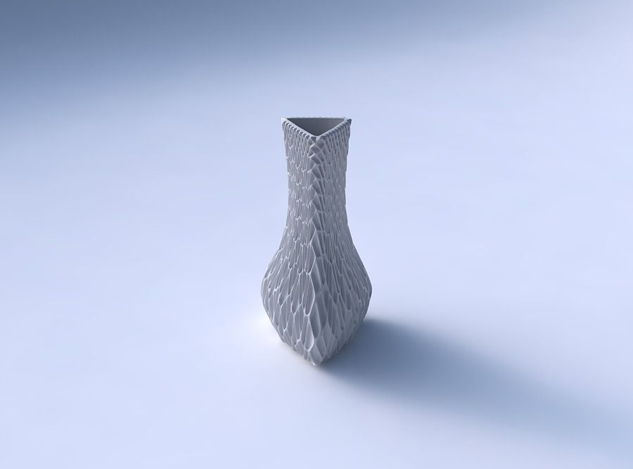 Vase puffy triangle with grid piramides 2 3D print model_3