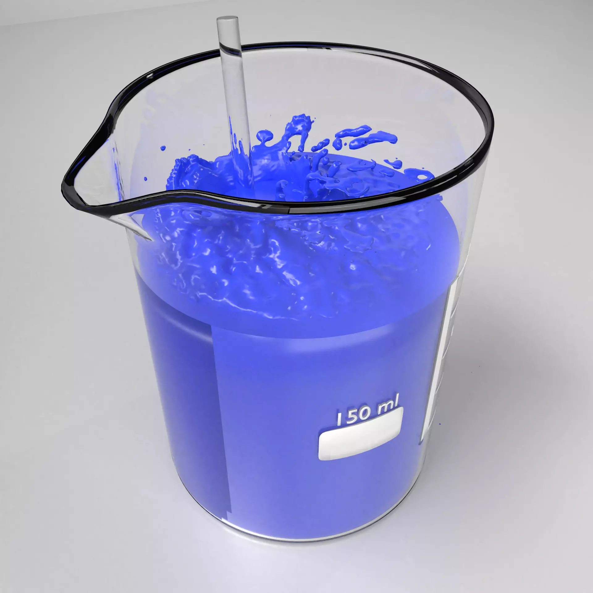 150 ml Glass Beaker with Liquid 2 and Rod 3D model_0