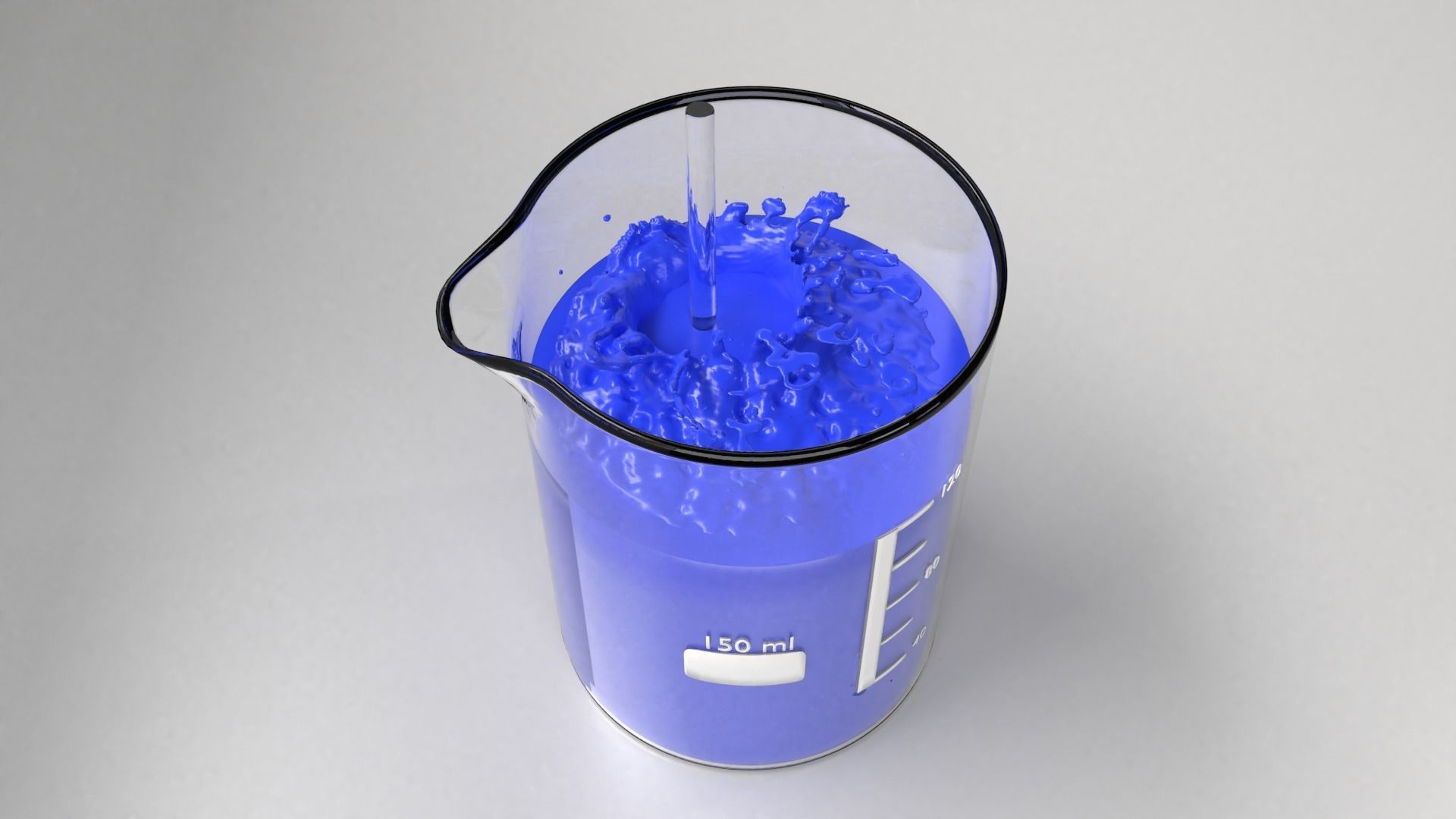 150 ml Glass Beaker with Liquid 2 and Rod 3D model_3