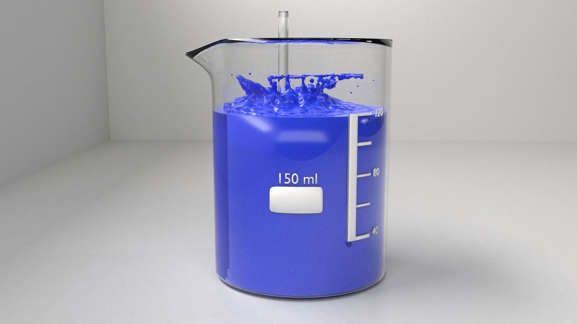 150 ml Glass Beaker with Liquid 2 and Rod 3D model_2