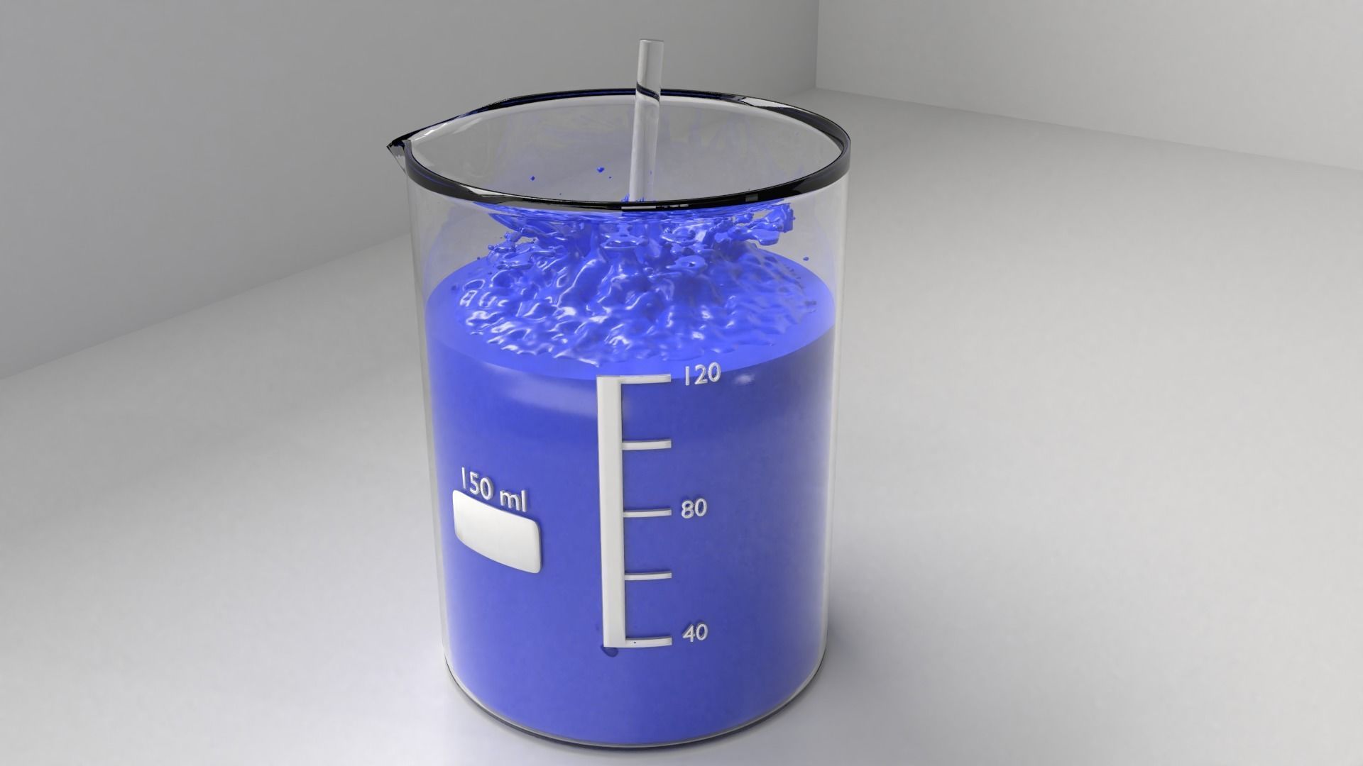 150 ml Glass Beaker with Liquid 2 and Rod 3D model_1