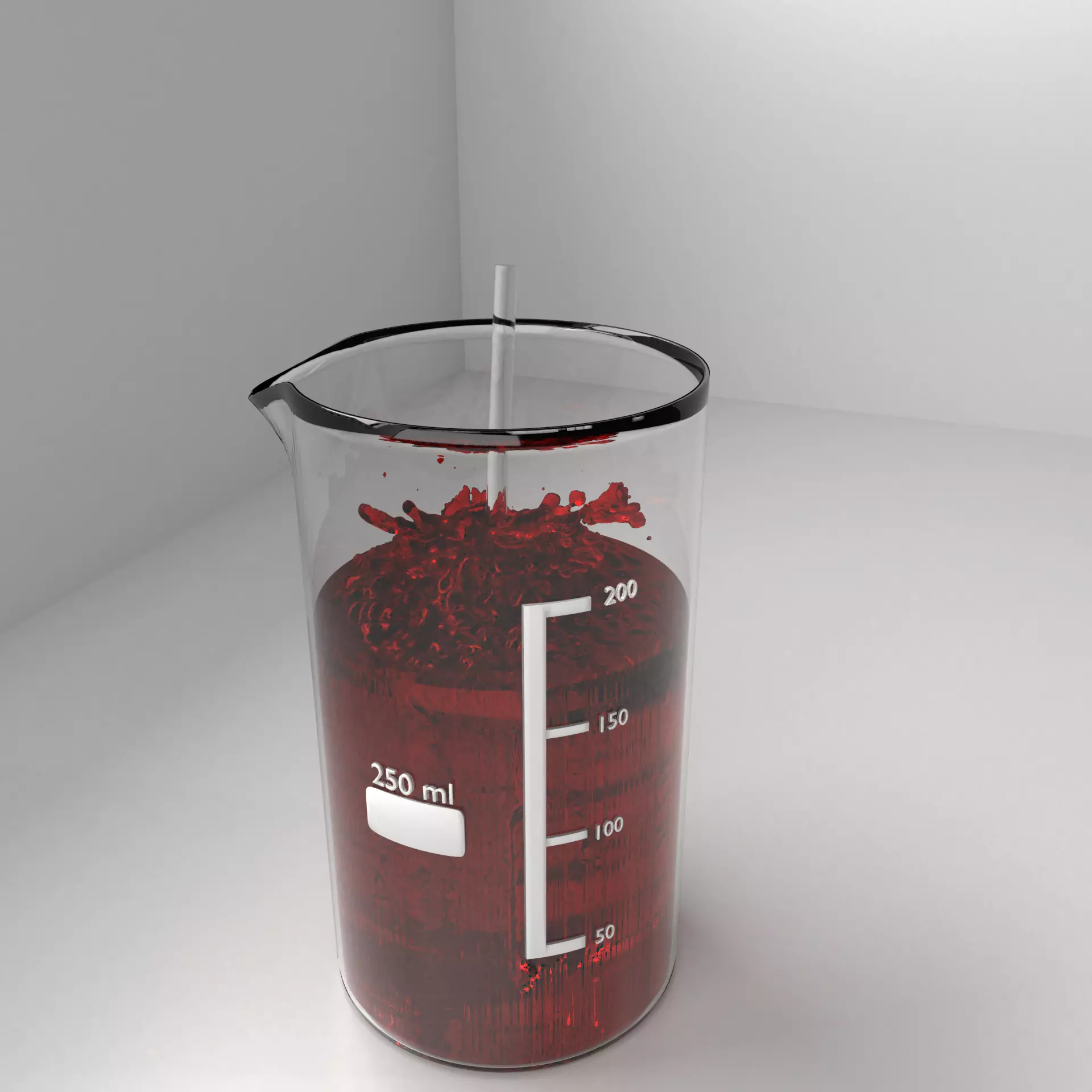 250 ml Glass Beaker with Liquid and Rod 3D model_0