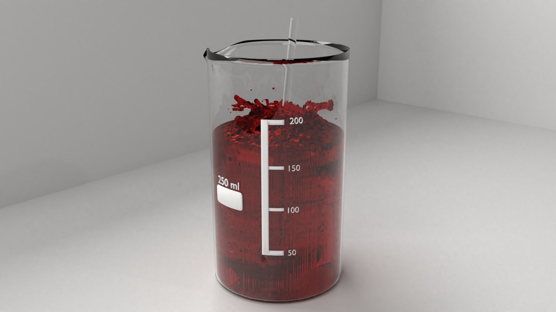 250 ml Glass Beaker with Liquid and Rod 3D model_3